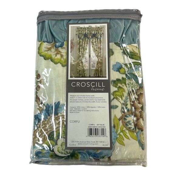 Croscill Home Swag Valance Corfu Sky Blue Floral NEW 44" x 28" Curtain Cotton - Picture 3 of 6